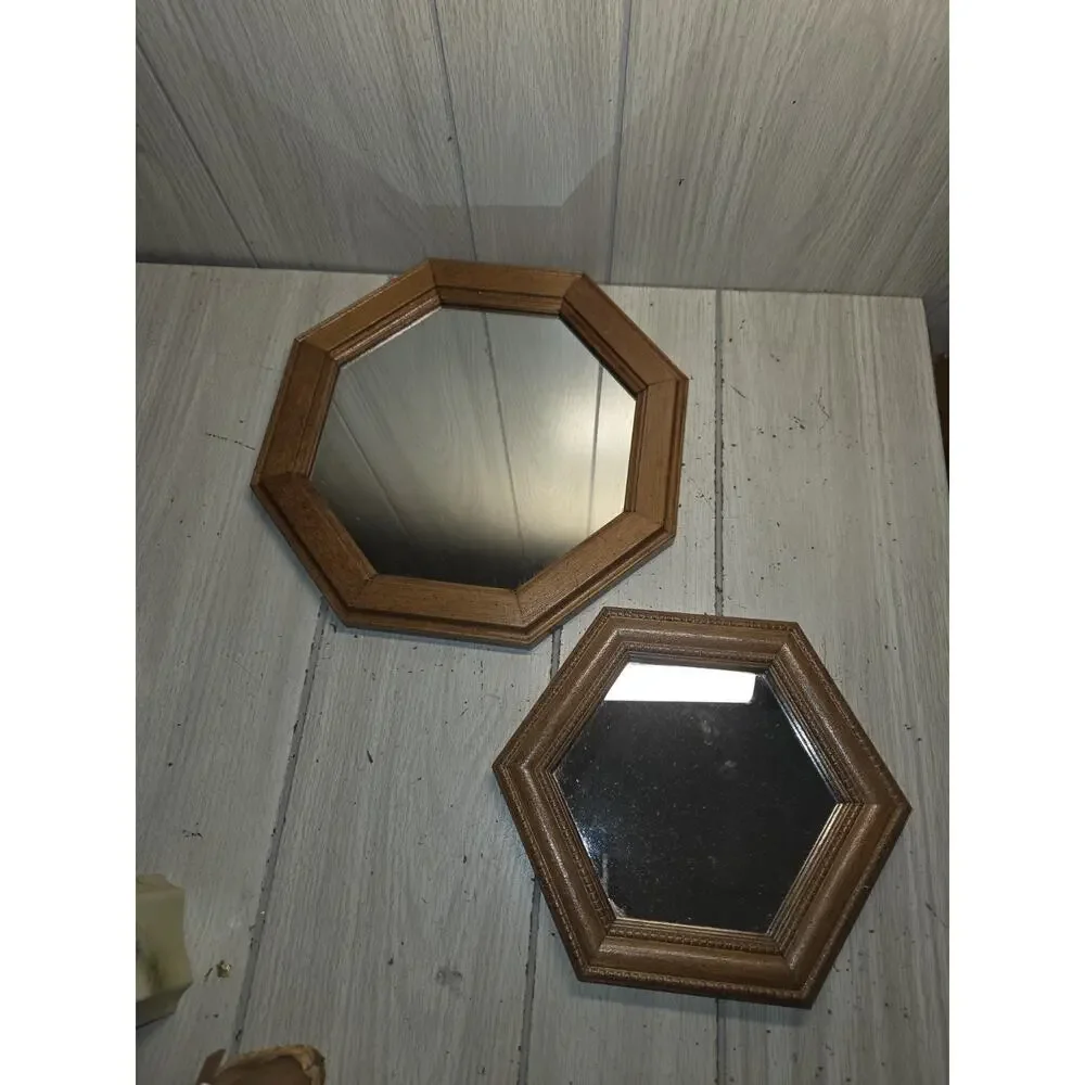 Vintage 80s Hexagonal Mirrors Lot Of 2 MCM Farmhouse Country Retro Cottagecore